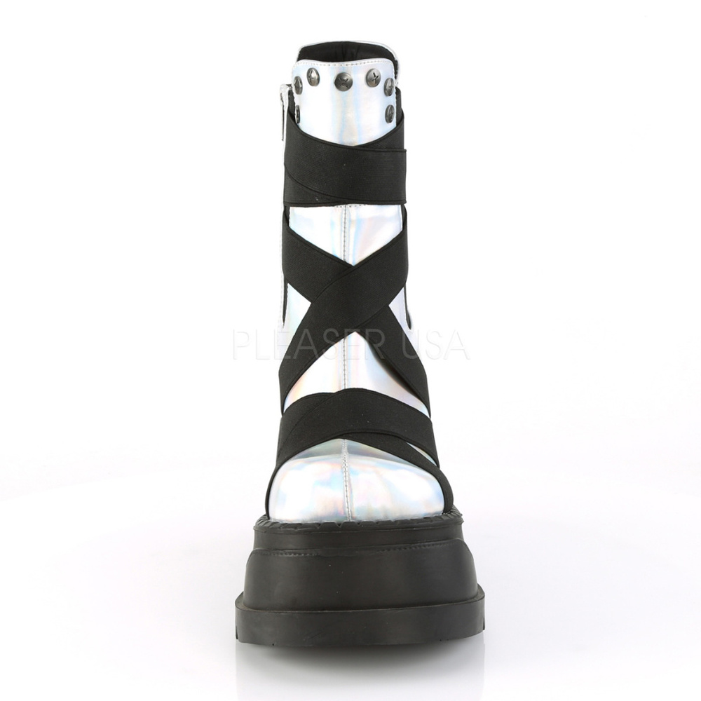 Gothic Wedge Platform Chainlink Mid Calf Boots - Picture 2 of 5